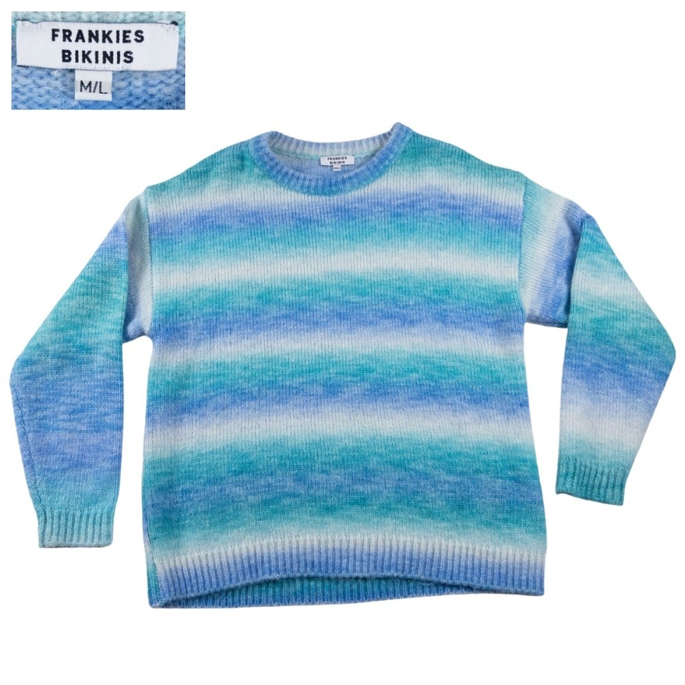 Frankies Bikinis Bennie Sweater Women M L Blue Horizon Knit Crewneck Oversized